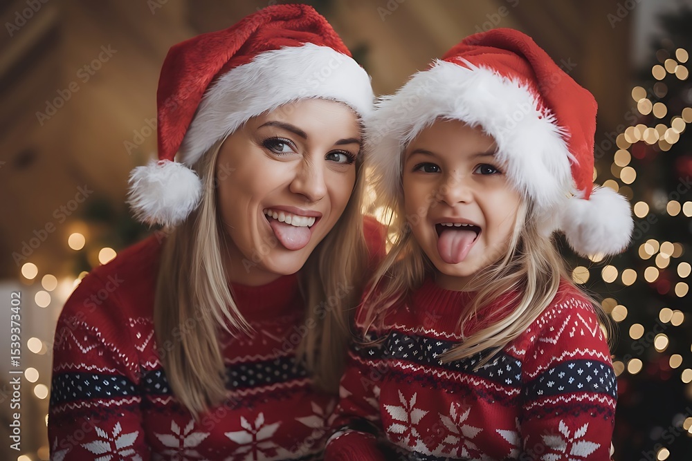 Festive familial merriment: A mother and daughter's playful Christmas spirit Festive familial merriment: A mother and daughter's playful Christmas spirit