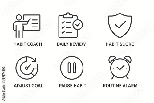 Icons for habit coaching and daily routine management tools