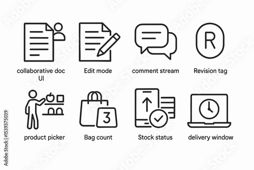 Collaborative document ui icons set for efficient editing and management