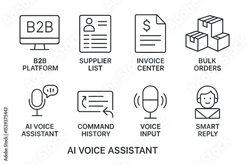 Icons for b2b platform with ai voice assistant features and bulk order management