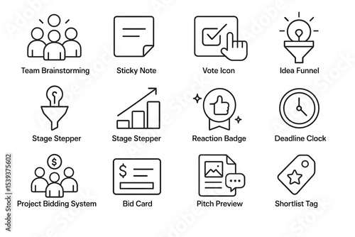 Business and project management icons with brainstorming and task management symbols