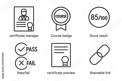 Certificate manager icons for course completion and scoring