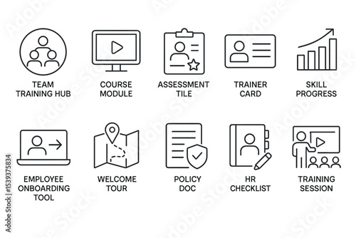 Icons depicting team training hub and employee onboarding tools