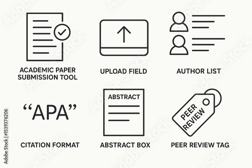 Academic paper submission and review icons for citation and author management