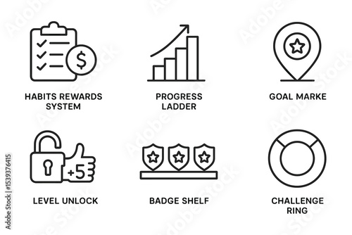 Icons of progress and achievement: rewards, goals, and unlocking challenges