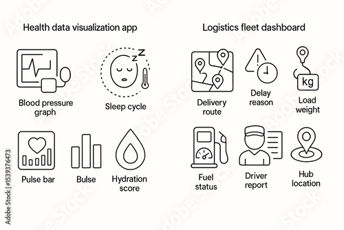 Health and logistics dashboards: analyzing vital metrics with intuitive icons