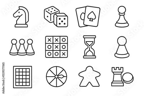 Chess, dice, cards, and board games: icons collection