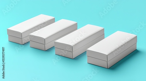 Blank white cardboard boxes arranged in a row.