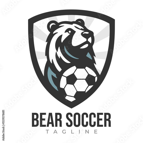 Bear Soccer Logo Design Featuring a Shield Icon and Ball