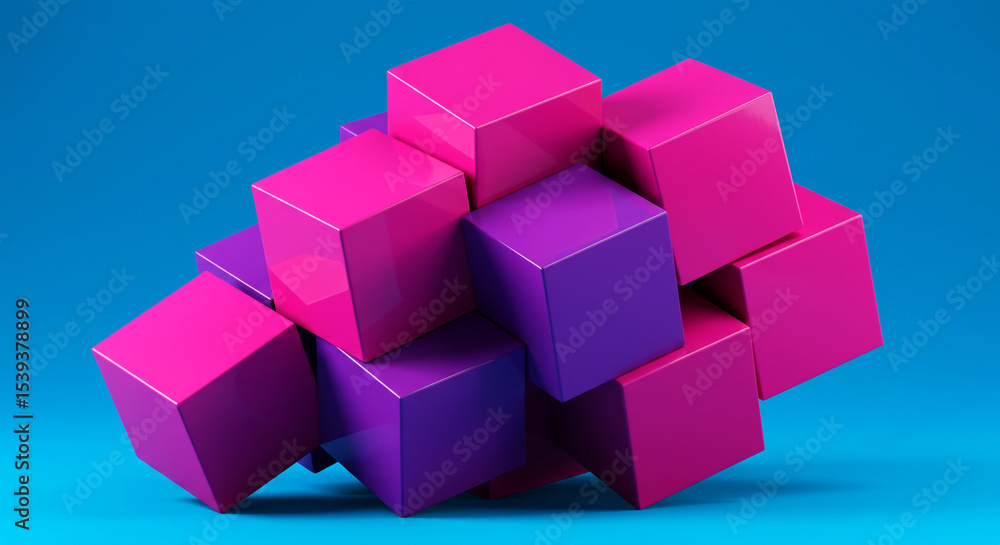 Obraz premium Abstract 3D Render of Pink and Purple Cubes on Blue Background