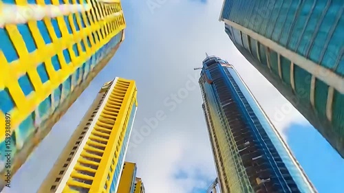 Yellow and Gray Skyscrapers Against Blue Sky