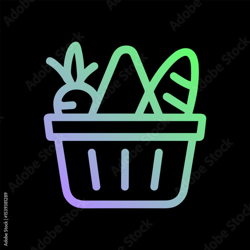 Colorful groceries in market basket icon. Icon Symbol Illustration
