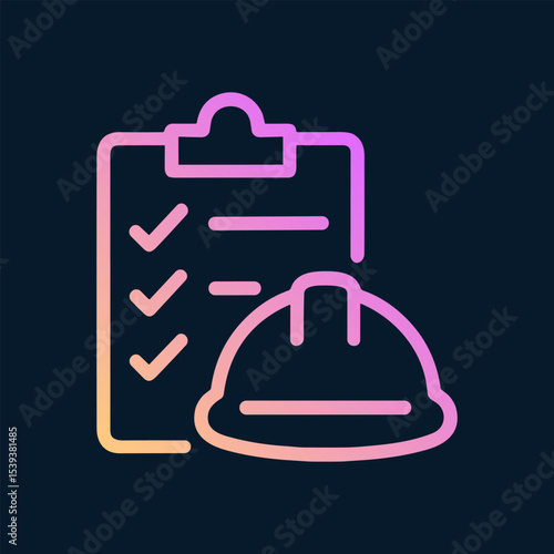 Construction checklist helmet outline colorful gradient. Icon Symbol Illustration