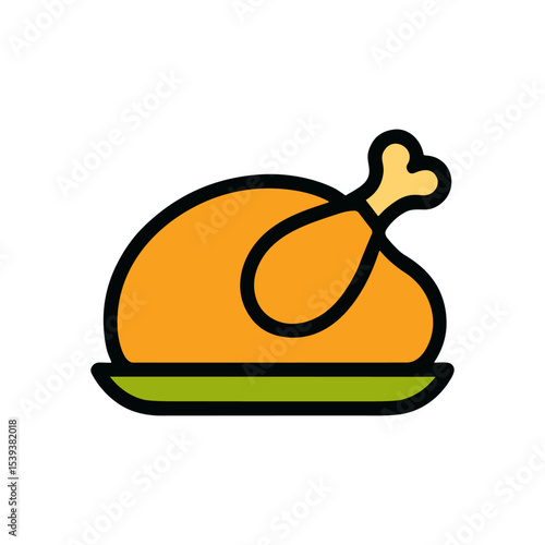 Festive roasted fowl feast on platter. Icon Symbol Illustration
