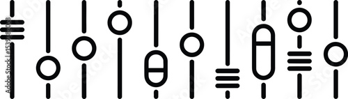 Minimalist black and white audio mixer control panel icons for design and interface elements