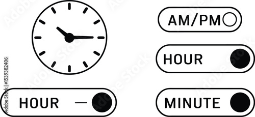 Minimalist clock and time setting controls illustrating time management and clock adjustment concepts