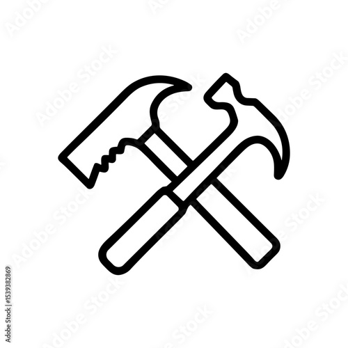 Intersecting carpentry tools suggest skillful craftsmanship. Icon Symbol Illustration