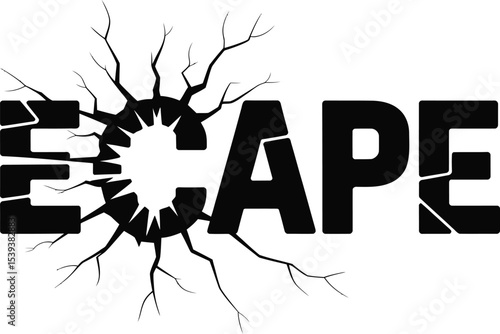 Creative black and white escape typography graphic concept on white background symbolizing freedom and liberation