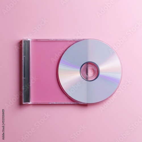 Mockup of Blank CD Jewel Case and Disc on a Pink Background for Music Presentation
