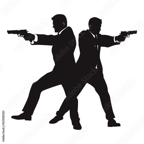 Armed Male Agents Silhouette Ready to Action