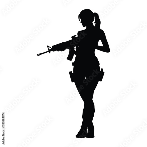 Female Soldier Warrior with Assault Rifle Silhouette