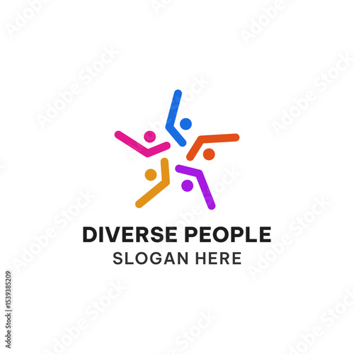 Diverse people logo concept in simple style. Connected human vector illustration. Teamwork icon