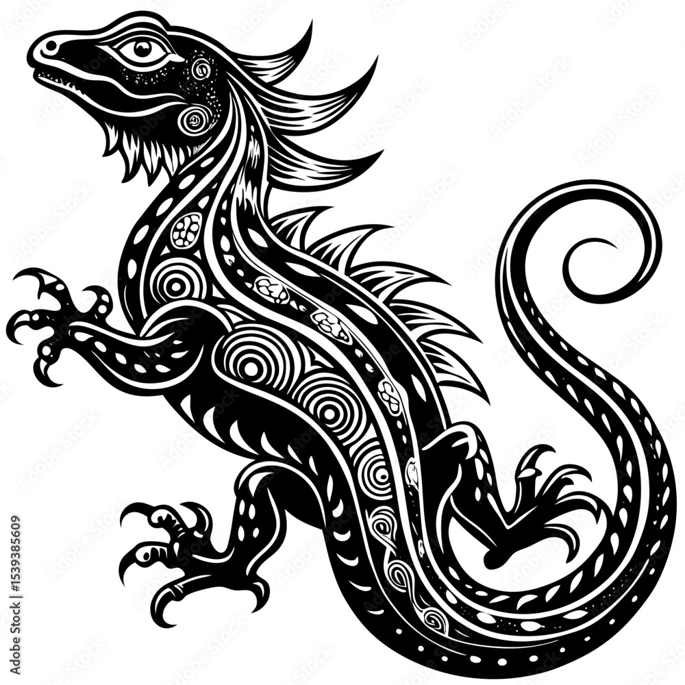 Fototapeta premium A mystical dragon lizard formed from flowing ink