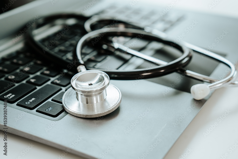 A stethoscope rests on a laptop keyboard, symbolizing the intersection of healthcare and technology in modern medicine.
A stethoscope rests on a laptop keyboard, symbolizing the intersection of healthcare and technology in modern medicine.