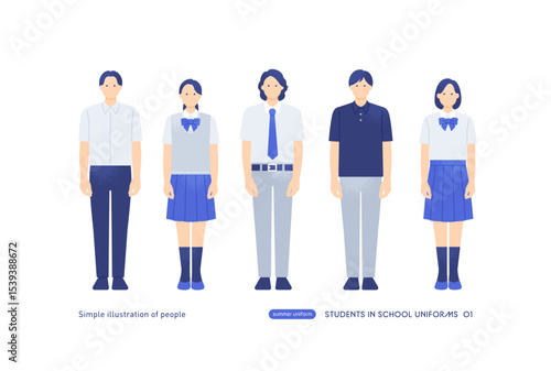 ブレザー制服姿の学生 夏の若々しい男女のベクターイラスト素材