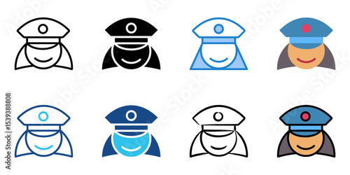 Policewoman icon set multiple style collection 
