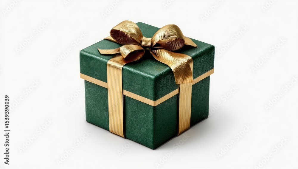 Green gift box with gold ribbon Green gift box with gold ribbon