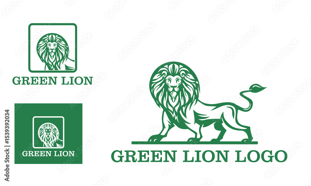Φωτογραφία GREAT GREEN LION WALKING CALMLY LOGO, silhouette of strong king of the jungle ve