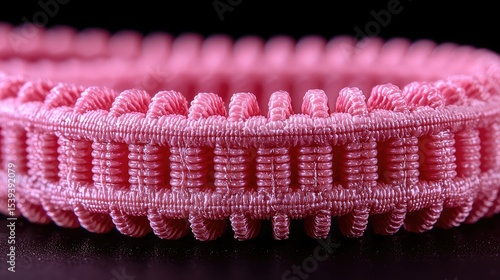 Close-up view of a pink fabric trim.
