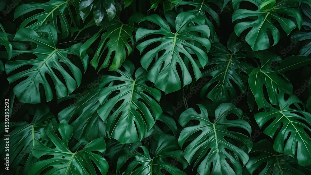 Lush Monstera Foliage: A Deep Green Tropical Paradise of Swiss Cheese Plant Lush Monstera Foliage: A Deep Green Tropical Paradise of Swiss Cheese Plant
