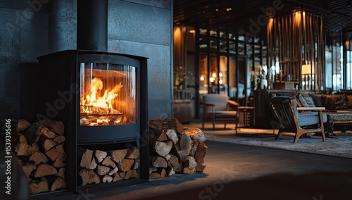 Modern fireplace in a stylish lounge area