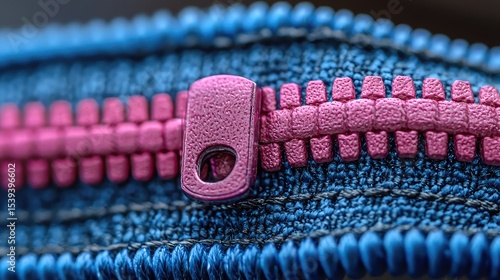 Close-up view of a zipper with a textured pink slider.