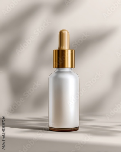 Realistic Mockup of Blank Label Glass Dropper Bottle on Smooth Surface with Soft Shadows