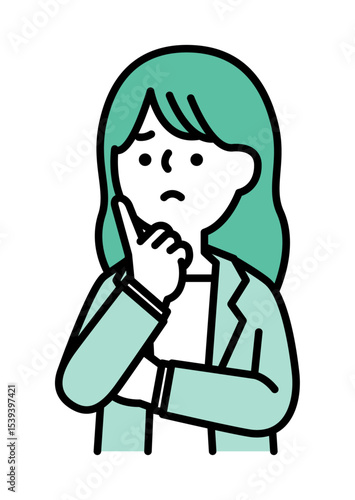 腕を組んで困り顔のビジネスパーソンの女性のベクターイラスト