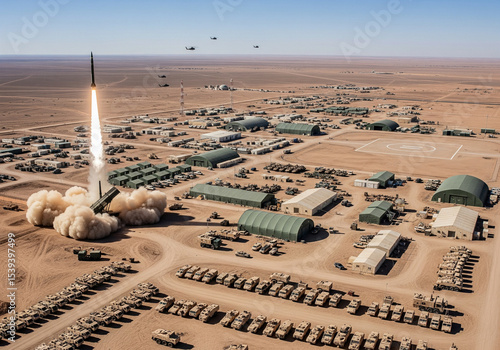 Missile launch from a desert military base