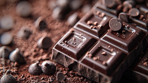 Dark chocolate bar with chocolate chips.
