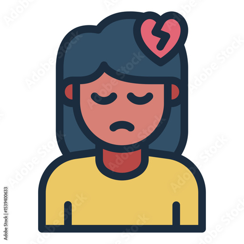 heartbreak emotion filled line icon woman avatar sad