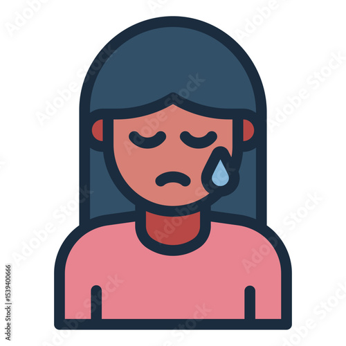 sad emotional filled line icon woman avatar cry