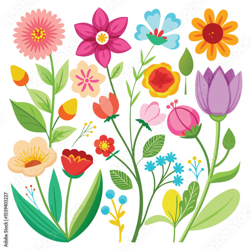 colorful flowers minimalistic spring florals set 