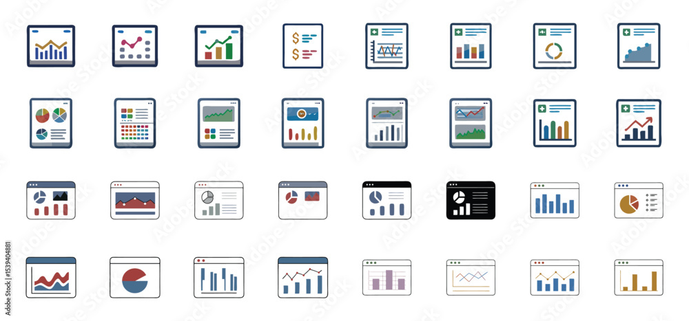 A collection of vectorized charts and graphs depicting data analysis and business growth illustrations A collection of vectorized charts and graphs depicting data analysis and business growth illustrations
