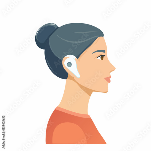 A person shown in profile wearing a hearing aid, symbolizing inclusivity and assistive technology.