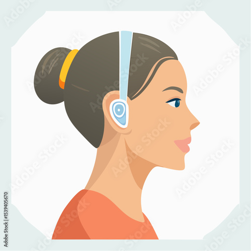 A person shown in profile wearing a hearing aid, symbolizing inclusivity and assistive technology.