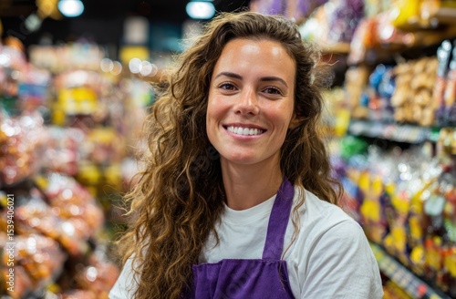 Wallpaper Mural Woman smiling in a grocery store Torontodigital.ca