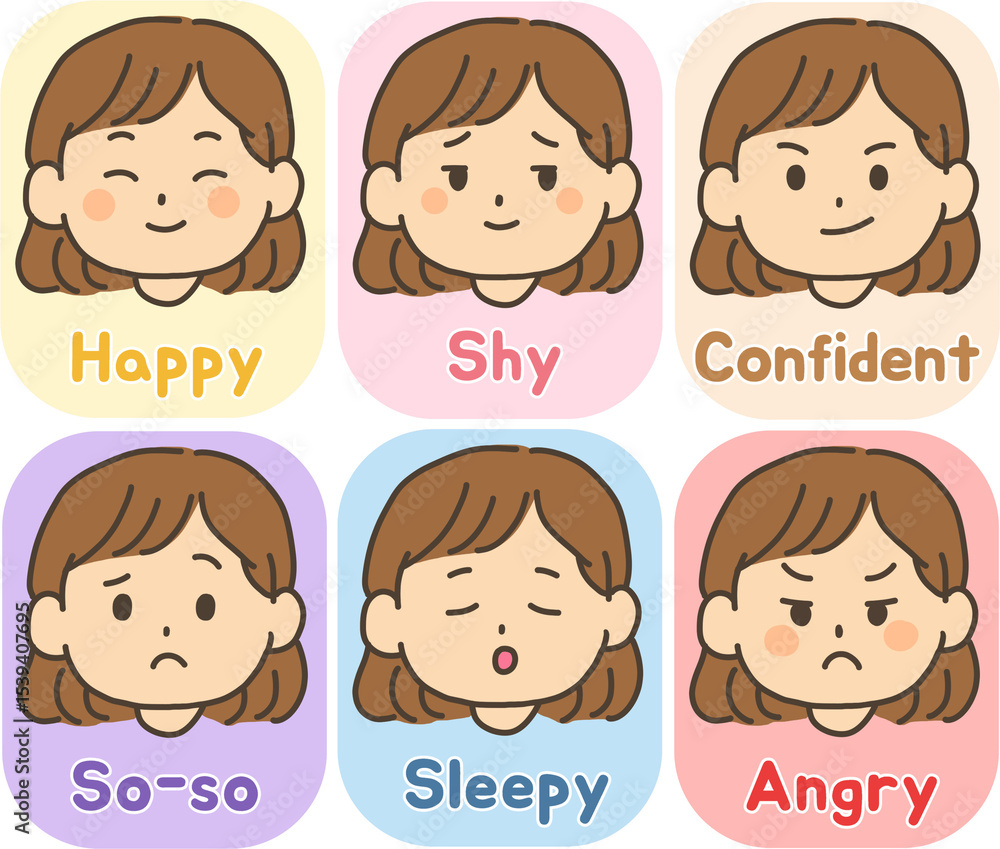 Cute Emotion Flashcards for Kids – Facial Expressions Illustration Set Cute Emotion Flashcards for Kids – Facial Expressions Illustration Set
