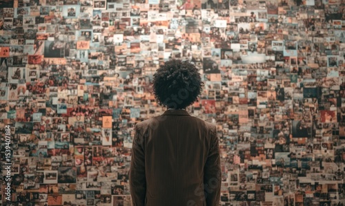 Person facing a wall of images