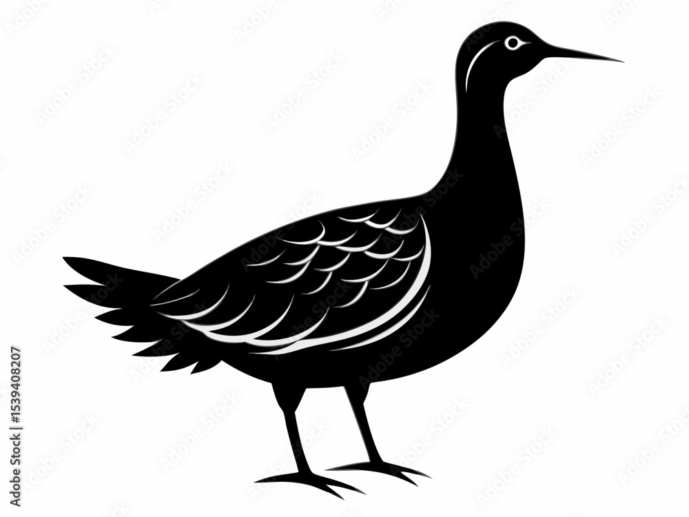 Fototapeta premium American Woodcock silhouette black color bird on white background